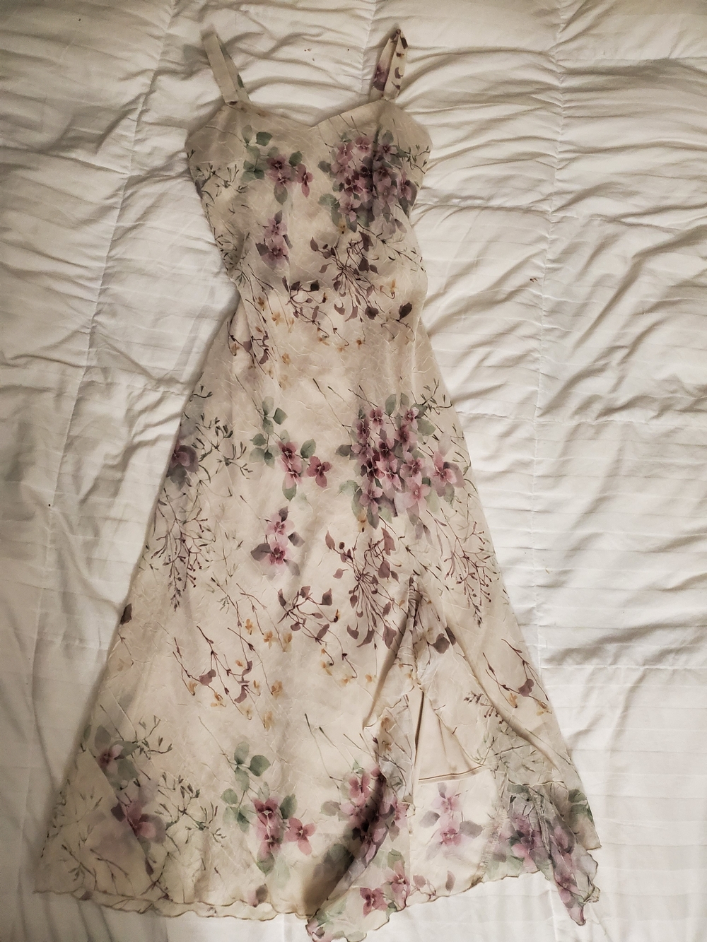 Y2K Vintage Floral Slip Dress with Pink & Green Blooms